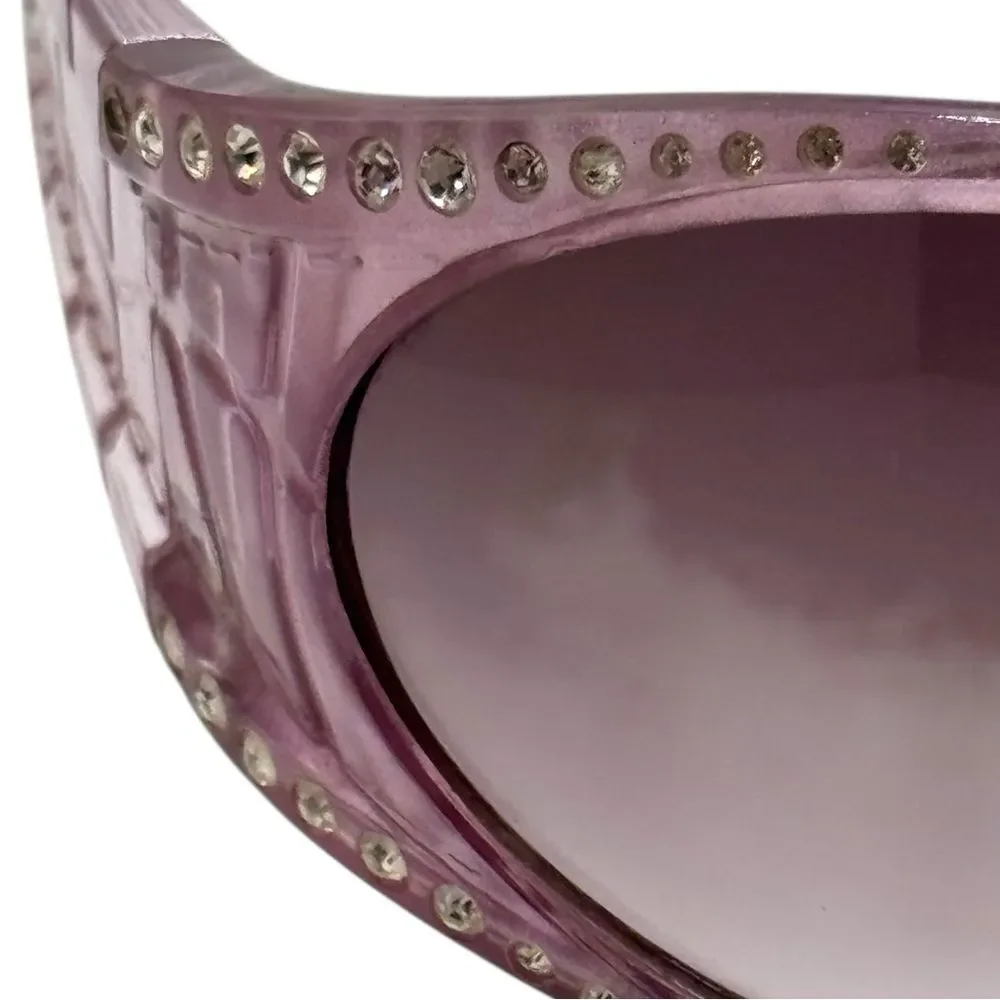 Elegant Pink Wrap Sunglasses with Rhinestone Trim and Croc Molded Arms